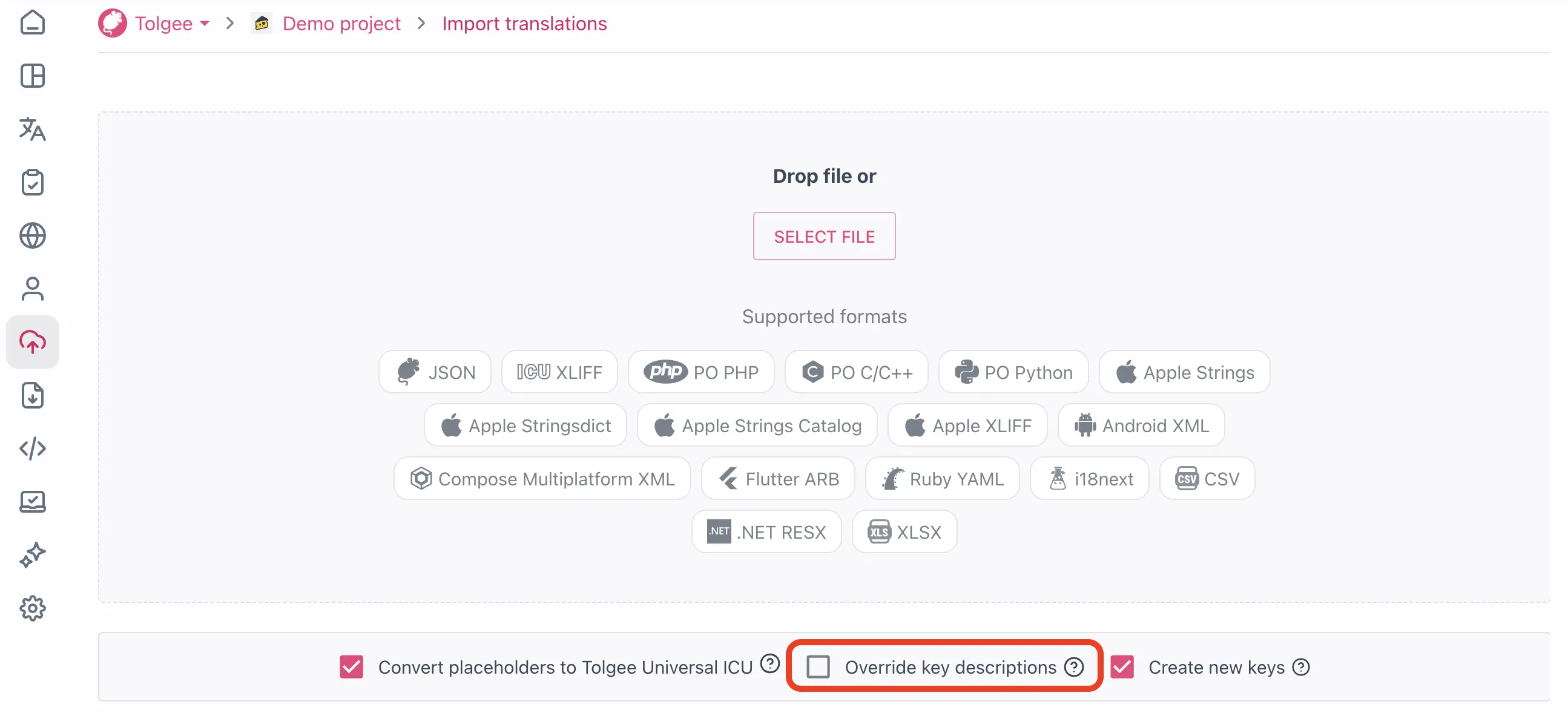 Override key descriptions